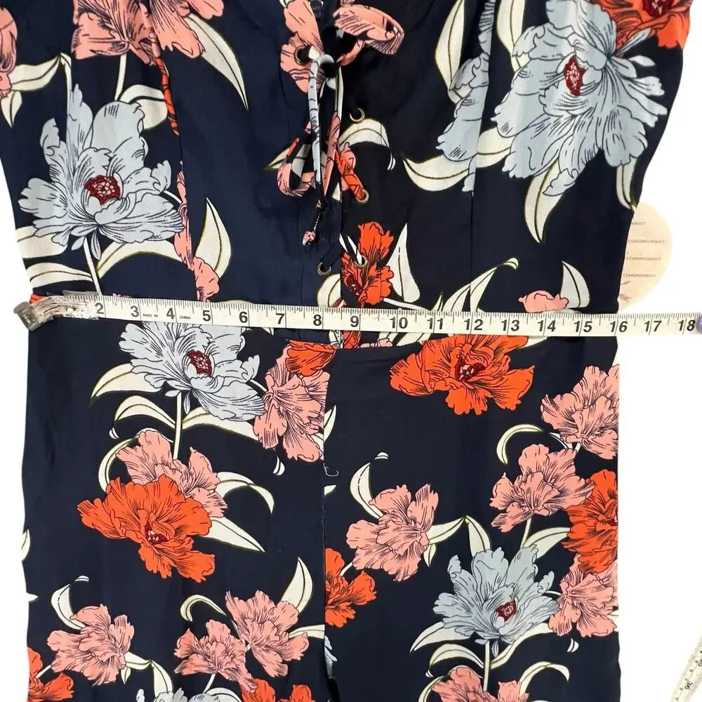 Gypsies & Moondust Jumpsuit‎ XL Navy Blue Floral Lace Up Wide Leg Tropical Boho